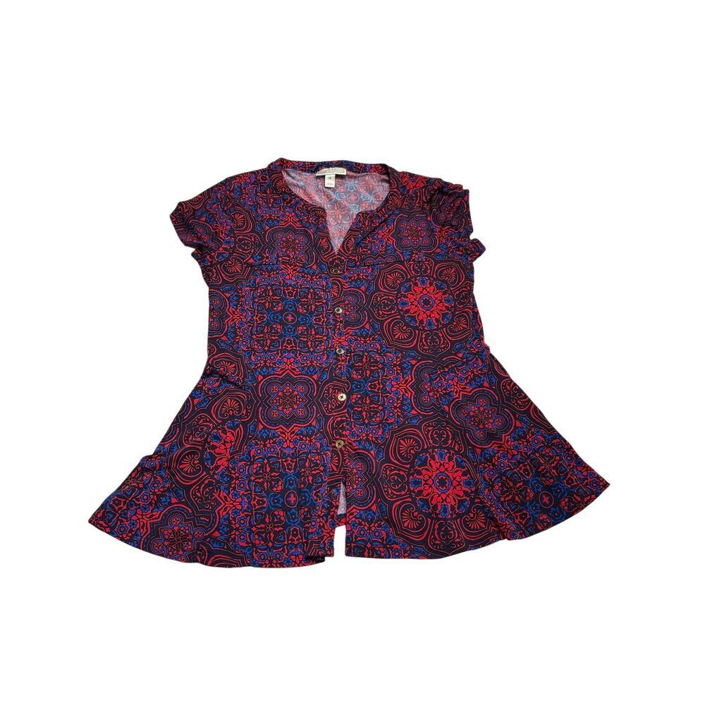 Dana Buchman Medallion Print Peplum Top SZ Med